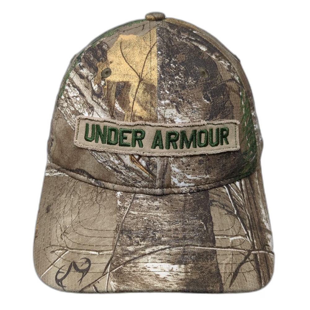 Under Armour Baseball Cap Brown L Camo Realtree Patch Logo Stretch Fitted Hat